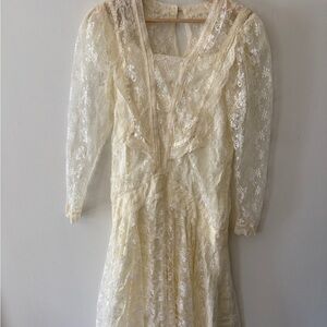 vintage 1980s Jessica McClintock Cream Lace Dress